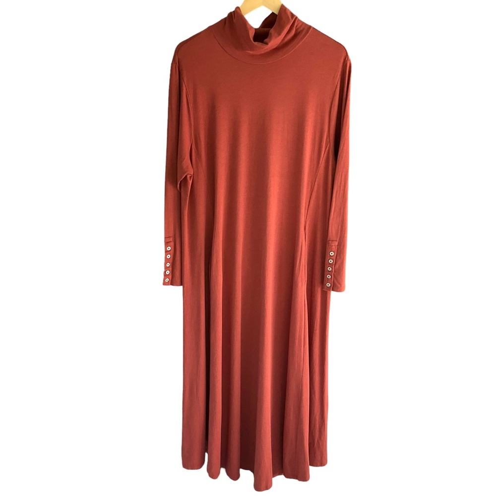 Soft Surroundings Jackie Maxi Dress Jersey Knit Turtleneck Terracotta